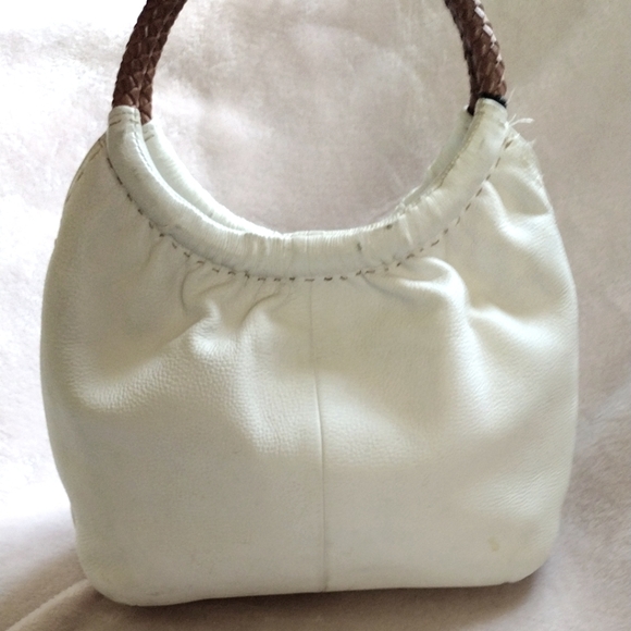 🤍 Vintage Fossil Chalk White Pebbled Leather Mini Hobo Handbag Woven Handles - Picture 4 of 10